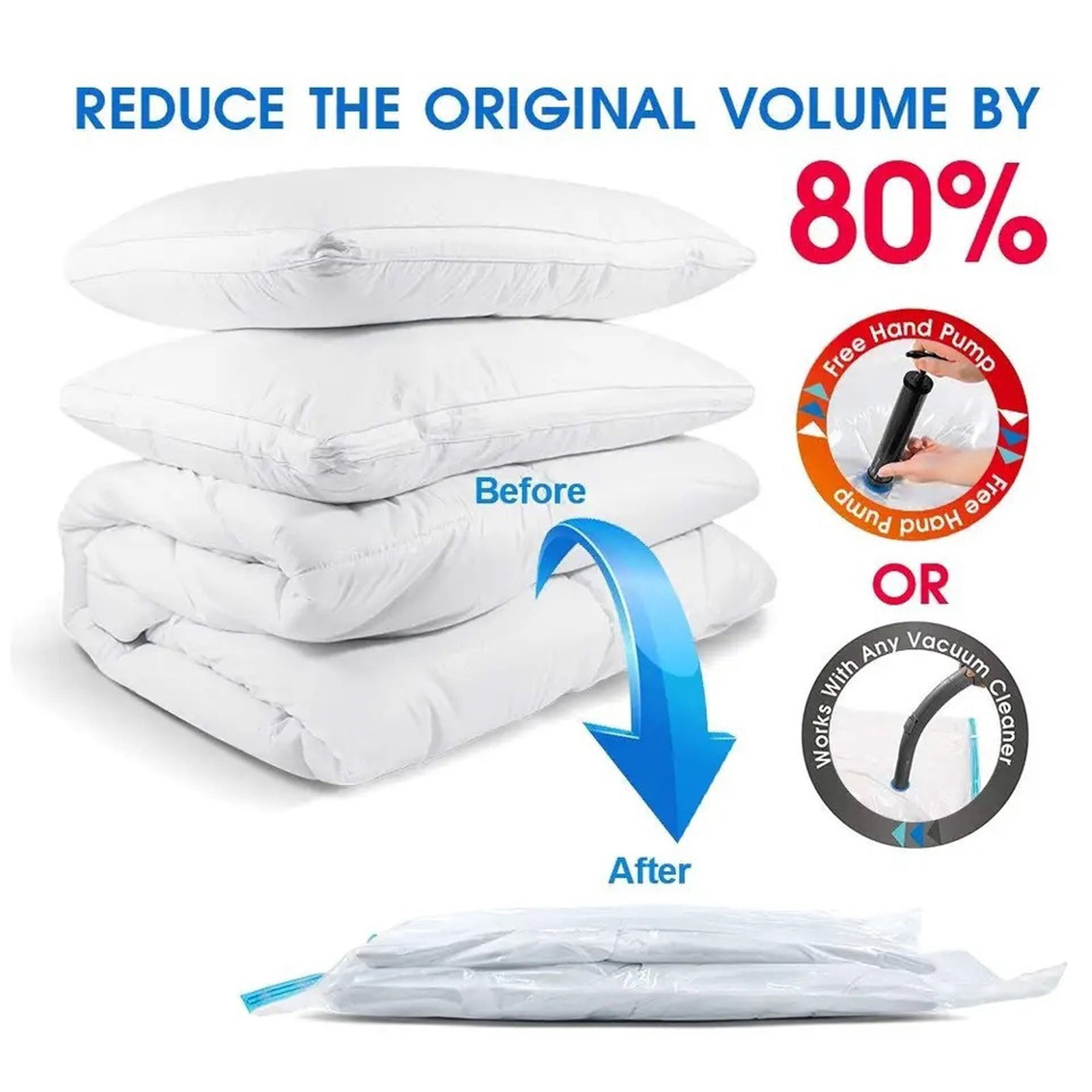12Pcs Vacuum Storage Bags With Hand Pump 4 Size Clear Vacuum Compression Space Saving Storage Bags For Clothes And Blankets (2 Jumbo/4 Large/2 Medium/4 Small)