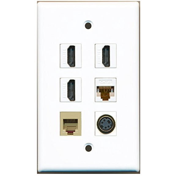 RiteAV - 3 HDMI 1 Port Phone RJ11 RJ12 Beige 1 Port S-Video 1 Port Cat6 Ethernet White Wall Plate