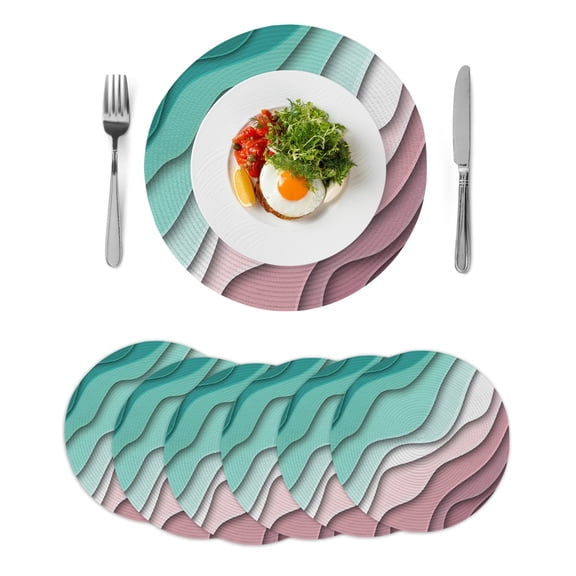 Green Ombre Round 13 Inch Placemats Set of 6, Modern Geometric Abstract Dark Red Cream HeatResistant Non Slip Place Mats for Dining Table, Wipeable Braided Kitchen Table Mats for Housewarming