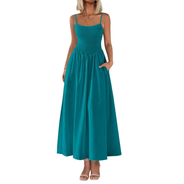Vestido largo PRETTYGARDEN para mujer, fruncido, verano, playa 2025