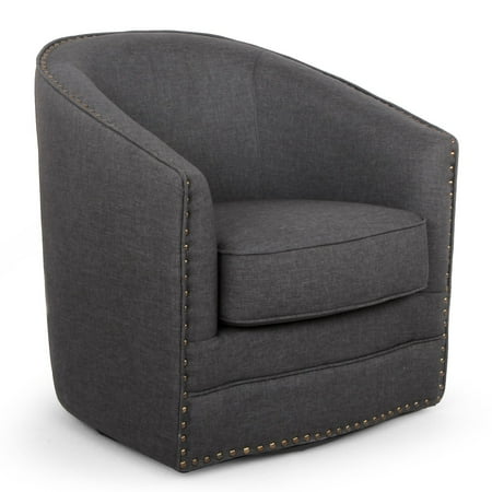 Classic Chairs Baxton Studio Porter Modern and Contemporary Classic Retro Gray Fabric Upholstered Swivel Tub Chair ()