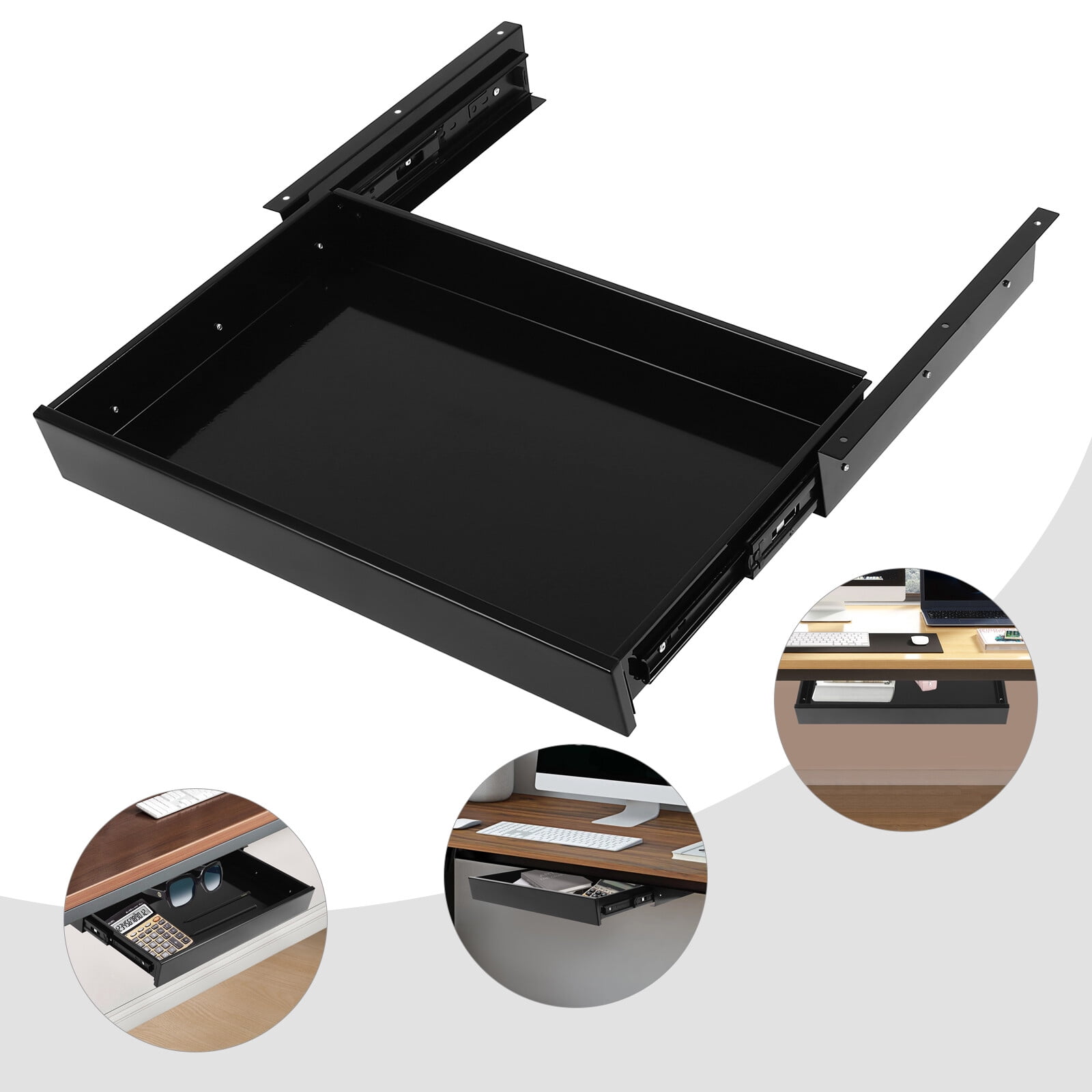 21.6*14*2.875in Modern Black Under Desk Mounted Drawer Storage Organizer Sliding Pullout Drawer Standing Desk