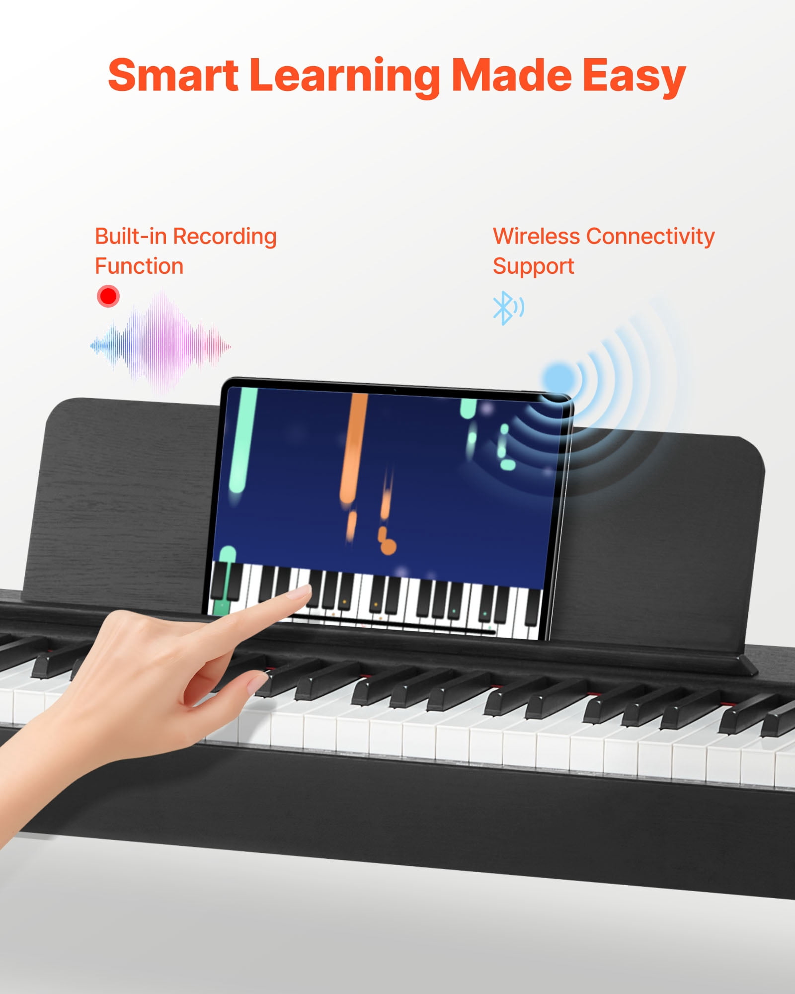 VEVOR Weighted Digital Piano, 88 Keys Fully Weighted, Electric Piano Keyboard with Furniture Stand, Power Adapter, Triple Pedal, Record Function, 280 Tones, Wireless Connection, for Beginners, Black