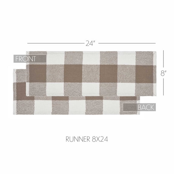VHC Brands Runner 8x24, Cotton Dining Room, Kitchen Table Runner, Country Farmhouse Style, Annie Buffalo Check, Brown & White