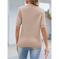thumbnail image 3 of Top MEROKEETY de verano para mujer, manga corta, cuello en V, color caqui, 3 of 6