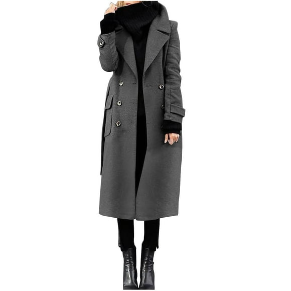 Tenue Trench Gris Foncé pour Femmes à Manches Longues pour Dames Col Roulé à Col Chemise Doublée en Molleton Laine Brunch Nœud à Nouer Basique Hiver Automne Tenues Bouton 2025 Vêtements Doux et Confortables S