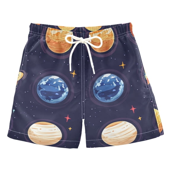Cartoon Style Planets Boys Swim Trunks Quick Dry Boy Swim Shorts for 3-14 Years
