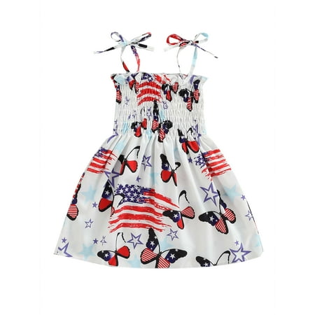 

aturustex 4th of July Toddler Baby Little Girls Sleeveless Sling Dress Star Stripe Print Dress Independence Day (18 Months-6 Years)