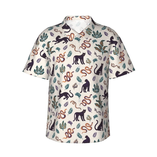 Fotbe Black Cat And Snake Camisa Hawaiana para Hombre Unisex – Camisa Casual de Verano con Botones de Manga Corta de Algodón y Lino,X-Large