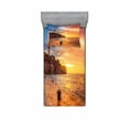 thumbnail image 2 of Ambesonne Nature Fitted Sheet & Pillow Sham Set, Sunset Seashore Coast, Queen, Brown Yellow, 2 of 3