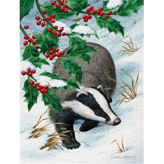 Badgers With Holly Berries Flag Garden Size