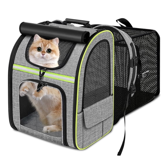 Pet Backpack, Expandable Travel Carrier for Medium Cats and Small Dogs up to 17 lbs, Breathable Collapsible Bag for Hiking Travel Outdoor