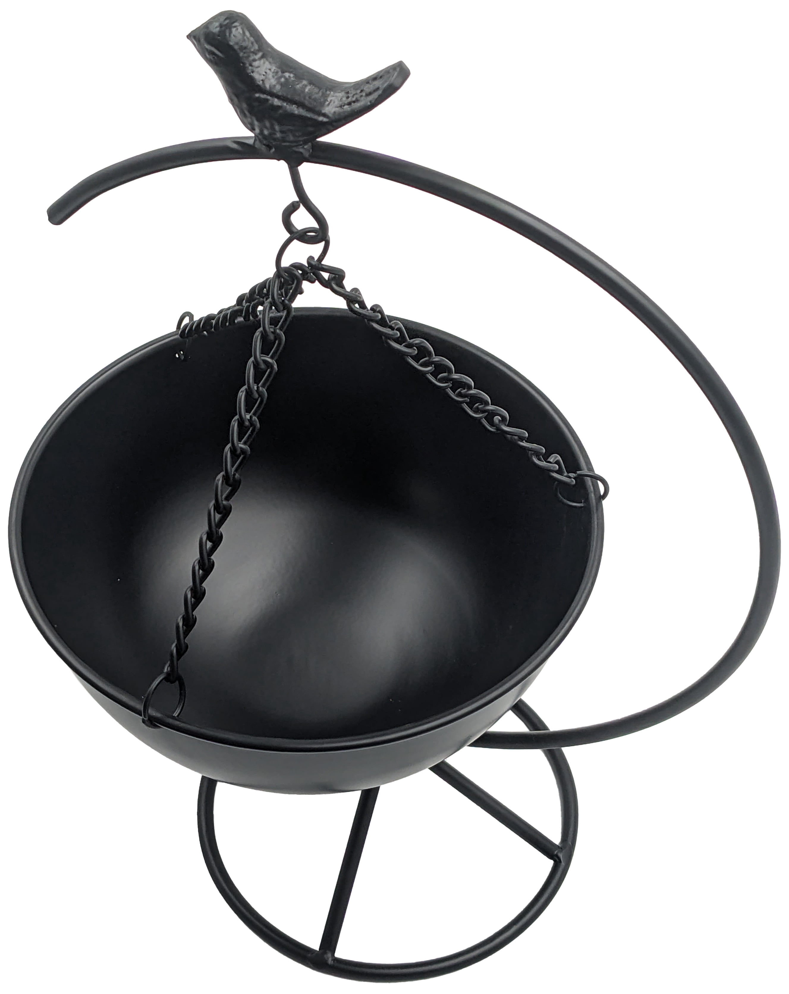 Science Purchase Elegant Matte Black Metal Bird Floor-Standing Indoor Planter with Hanging Bowl for Small Plants, 13-inches Tall x 8.6-inches Wide