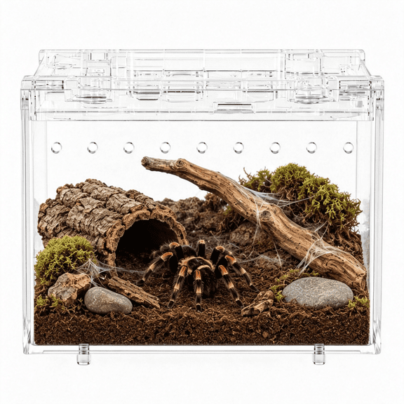 BPPEG Reptile Pc Terrarium, Anti‑Escape Magnetic Lid Tarantula Enclosure | Easy Clean Seamless Base Hermit Crab Habitat Stackable Isopod Clear Acrylic Ventilation Spider Starter Cage (S)