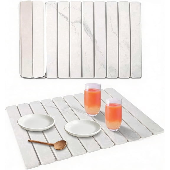 Wuxiuli Large Diatomite Stone Dish Drying Mat White Marble 24x16in  1pack