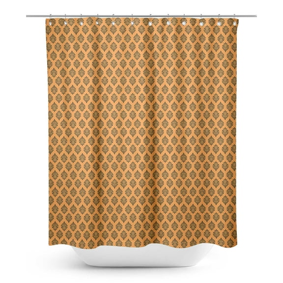 S4Sassy Orange Stencil Damask Decorative Waterproof Printed Shower Curtain Roller Hooks Drapes-60 x 70 Inch