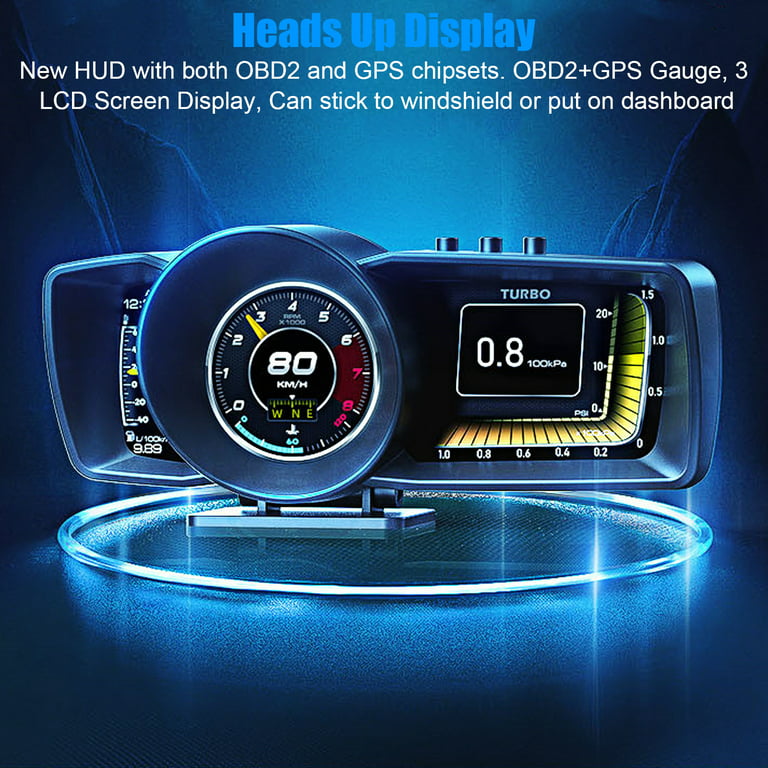 Car HUD Head-Up Display, TSV Digital Speedometer for Cars, Universal OBD2  GPS Dual Mode Head Up Windshield Smart Gauge Trip Computer with Vehicle
