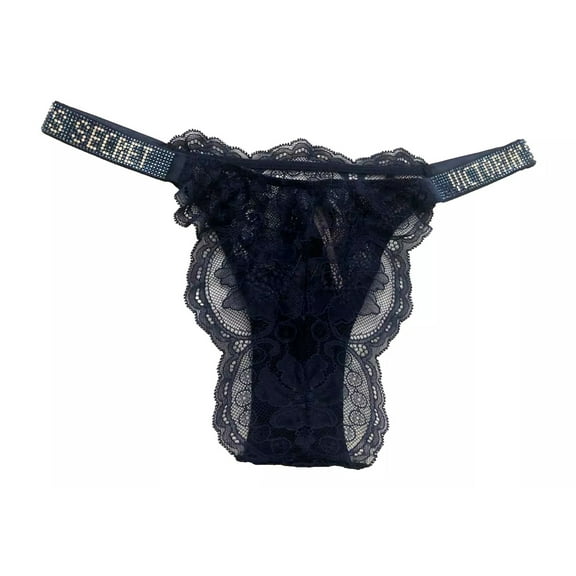 Victoria's Secret Very Sexy Bombshell Shine Brazilian Panty Bling Dark Navy Blue Lace Size Small NWT