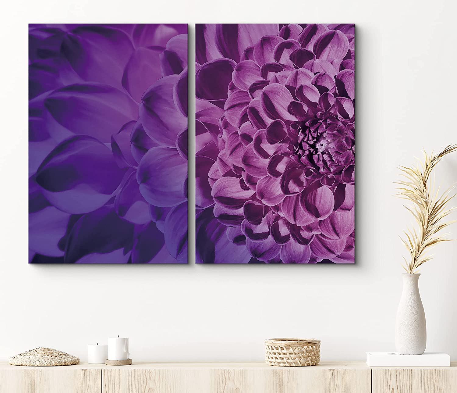 PixonSign Canvas Print Wall Art Set Purple Camellia CloseUp Botanical