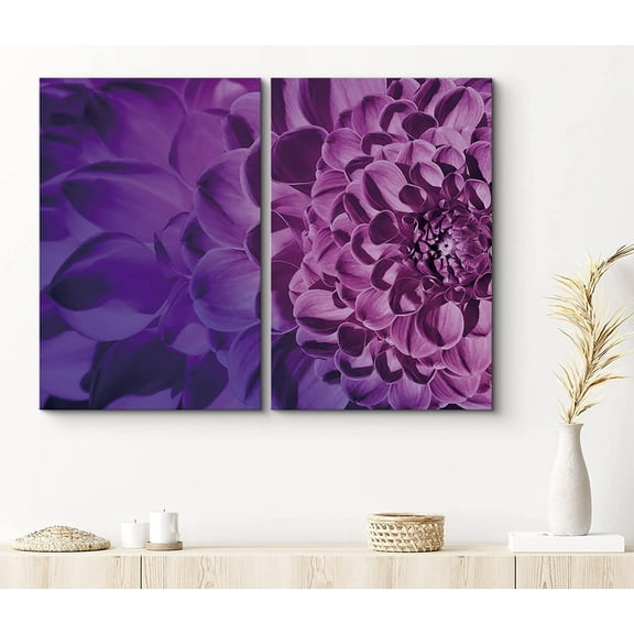 PixonSign Canvas Print Wall Art Set Purple Camellia Close-Up Botanical Wilderness Photography Realism Contemporary Portrait Colorful Multicolor Ultra for Living Room, Bedroom, Office - 24"x36"x2