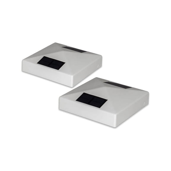 Classy Caps Pyramid Solar Post Cap - Fits 5"x5" Posts - White Vinyl (PVC) (Set of 2)