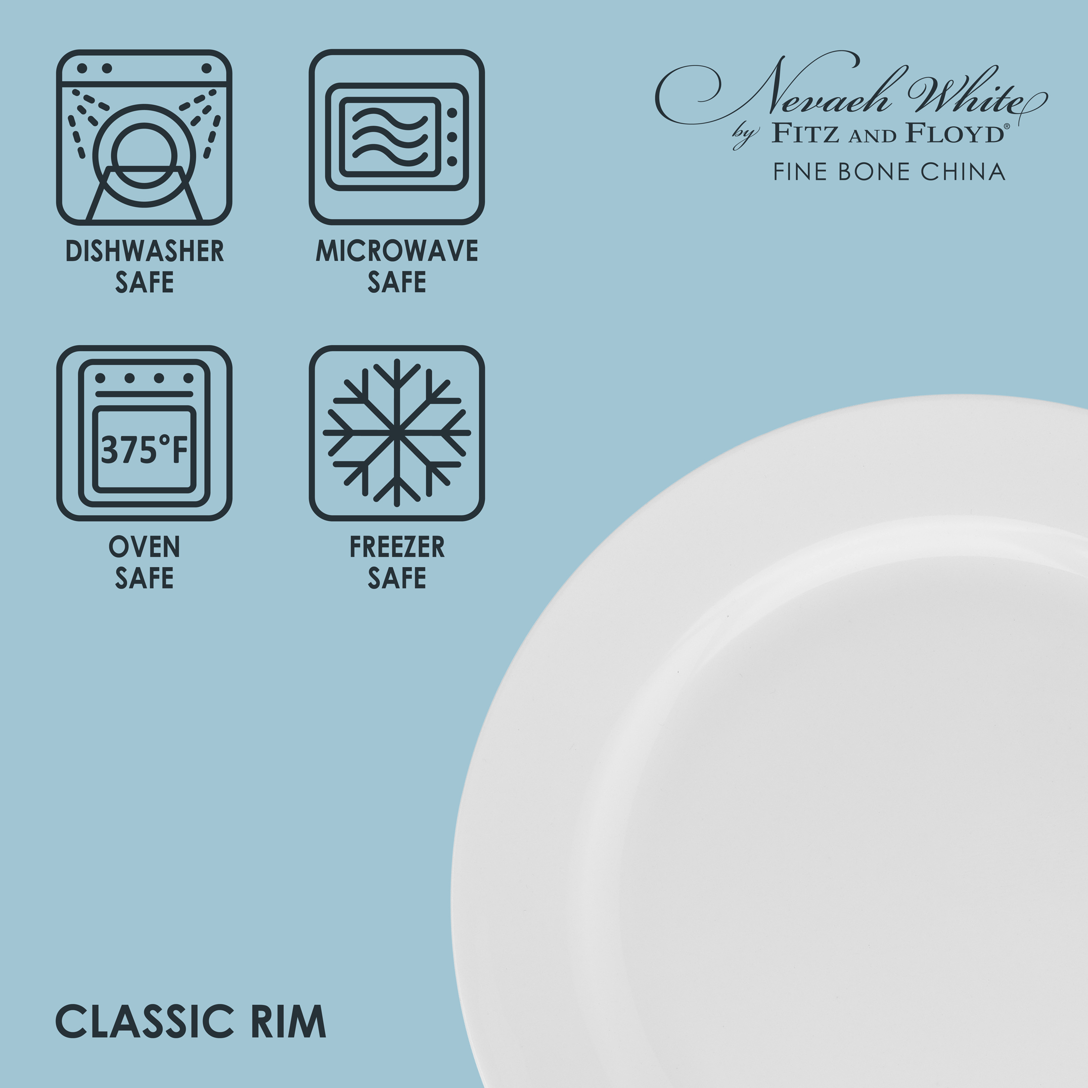 Fitz and Floyd Nevaeh White Classic Rim 8" Round Bone China Salad Plate