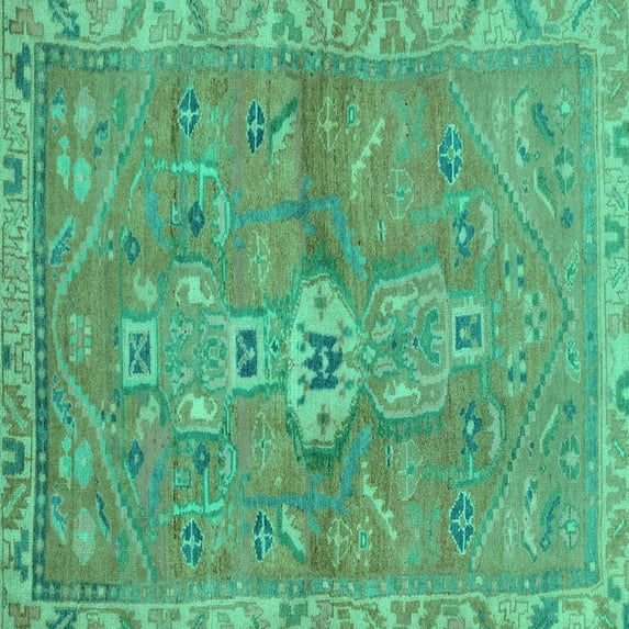 Ahgly Company Machine Washable Indoor Square Abstract Turquoise Blue Modern Area Rugs, 5' Square