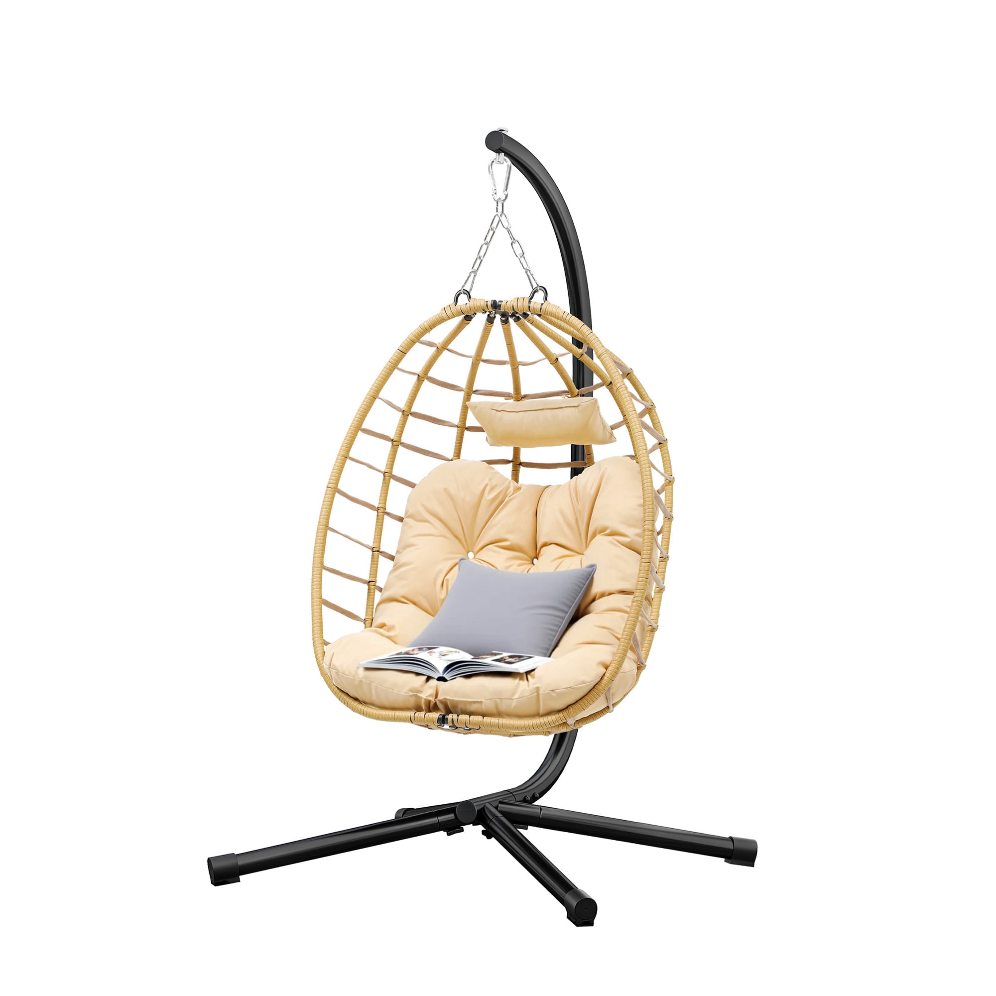 Uforic Outdoor Wicker Egg Chairs Indoor with Steel Stand for Patio, Bedroom, Garden and Balcony, Beige
