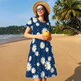 thumbnail image 4 of Fotbe Robe Motif Fleurs Marguerites Décontractée Mode Femme Manches Courtes Robe Maxi Robe t-Shirt Robe Longue Rayée Robe Maxi à Blocs de Couleur, 4 of 6