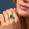 thumbnail image 4 of Gem Stone King 18K Yellow Gold Plated Silver Pear Shape Green Nano Emerald and White Moissanite 3-Stone Ring for women | 9.19 Cttw | Three Stone Wedding Engagement Anniversary Promise Ring | Size 7, 4 of 5