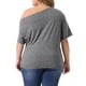 thumbnail image 3 of Blusas casuales de una sola manga y manga corta para mujeres de tallas grandes Agnes Orinda 2X gris, 3 of 5