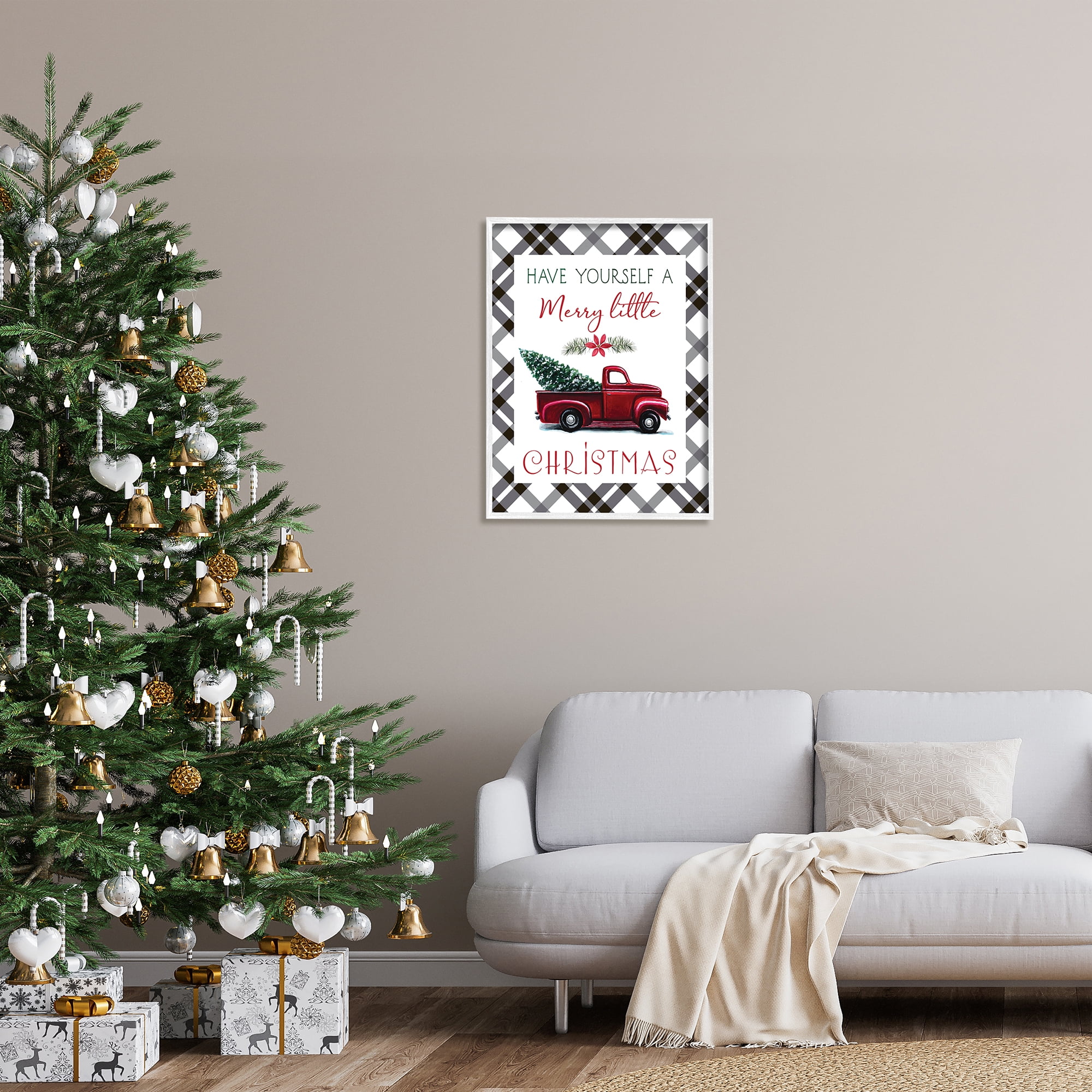 Stupell Indtries Merry Little Christmas Traditional Phrase Red Truck Tree,24 x 30,Design by Elizabeth Tyndall