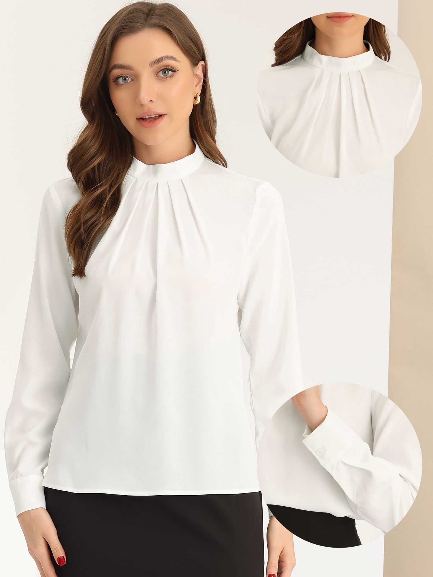 DARING DIVA Chiffon Blouse for Women's Long Sleeve Work Shirt M White
