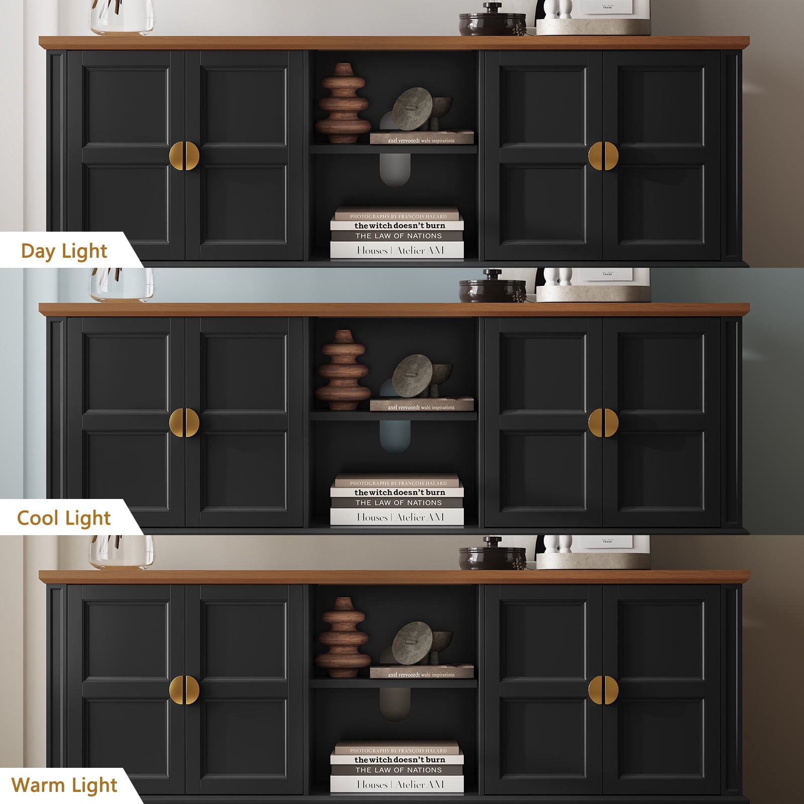 HLR Black 67" Modern Farmhouse TV Stand, Wood Entertainment Center for 75 In TV for Living Room
