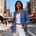 thumbnail image 6 of Linen Blazer Jacket for Women Lightweight 3/4 Sleeve Casual Work Office Summer Breathable Dressy Coat Outfits with Pockets Sky Blue 3XL, 6 of 6