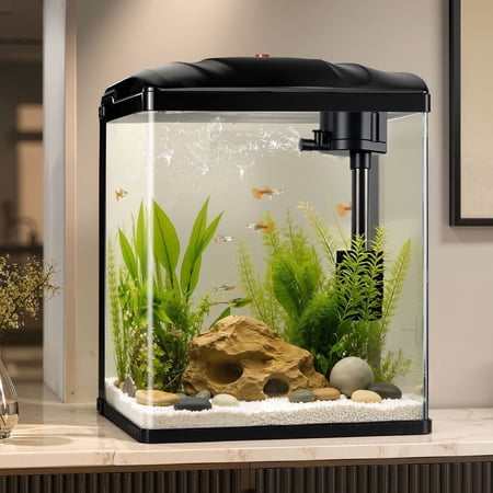 TARARIUM 2 Gallon Glass Aquarium Kit with Self-Cleaning Water Pump and White LED Light, Betta Goldfish Shrimp, Desktop Small Tank for Home Office Kids Room
