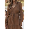 thumbnail image 6 of Women's Chestnut Solid Long Sleeve Maxi Dress – Casual V Neck Ruffle Tiered Style for Daily Wear | XL, 6 of 8