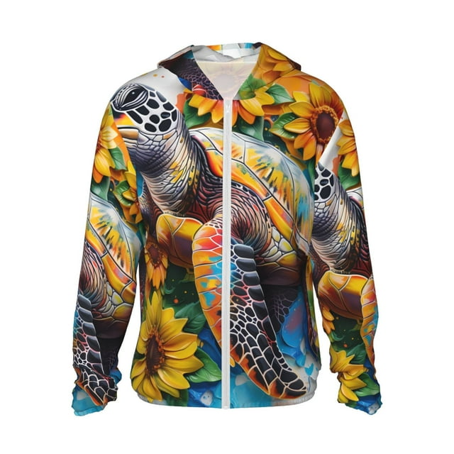 Vsdgher Sweat à Capuche Imprimé Tournesol Tortue pour Hommes Femmes, Manches Longues Protection Solaire Pêche Course Natation-Grand