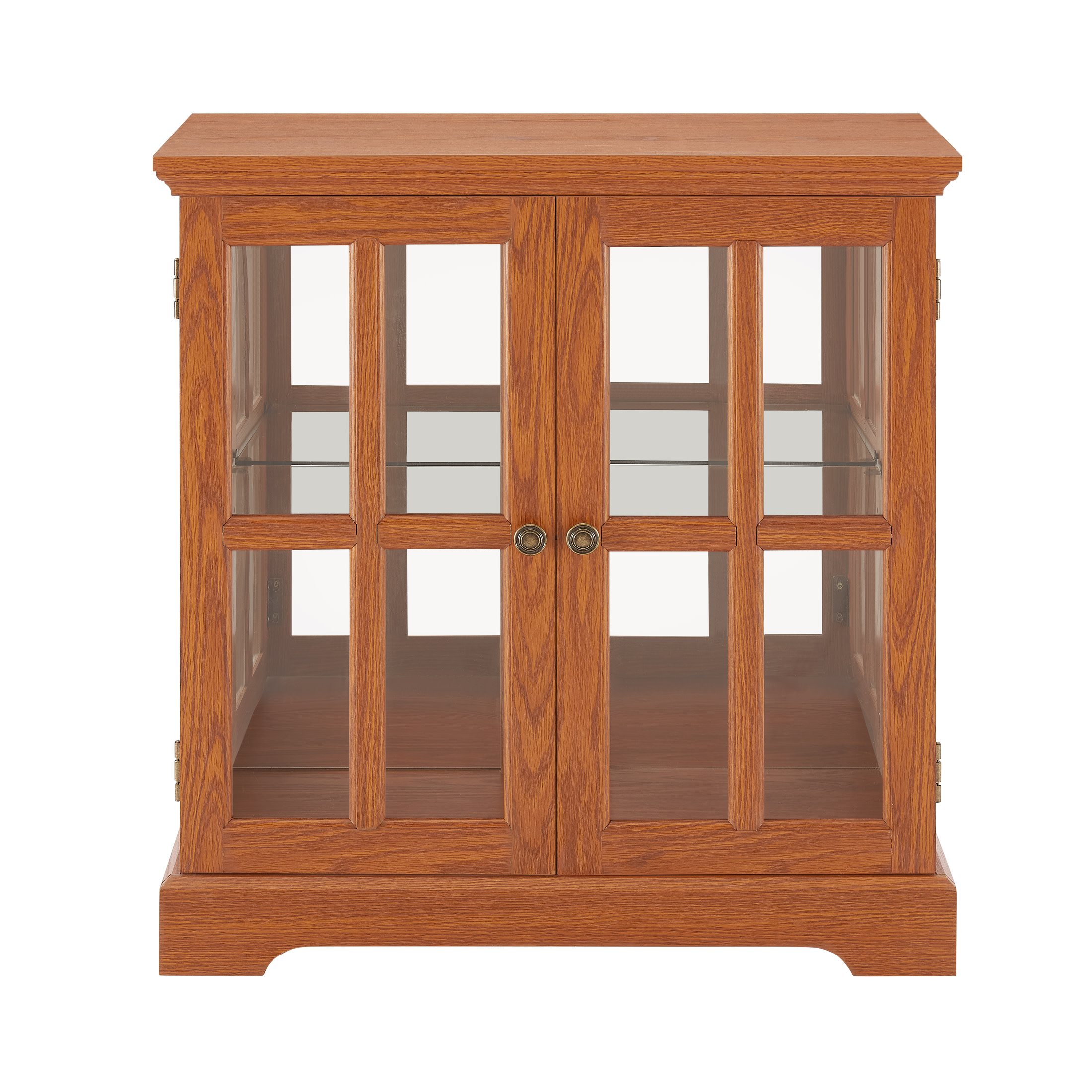 Noble House Belmere LED Curio Display Cabinet, 2-Door Antique Glass Bookcase with Adjustable Shelves, Dark Oak