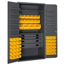 Durham 3501524RDR-95 14 Gauge 12 Door Shelves Lockable Cabinet with 52 Yellow Hook on Bins & 4 Drawers, Gray - 36 in.