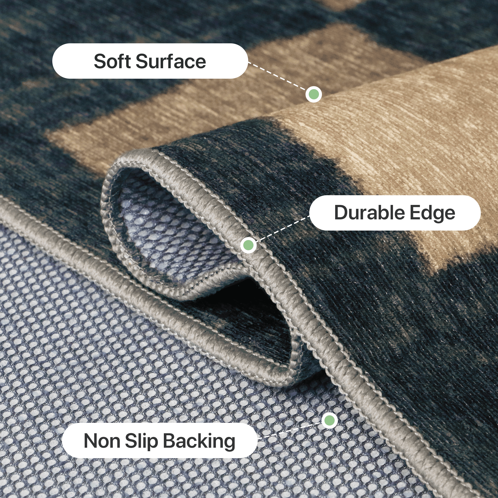 DEORAB Outdoor Rugs 4'X6' Chenille Patio Rug Three-Layer Material Imitation Silicone Spot Molding Camping Outside Rv Mat, Blue Black & Brown