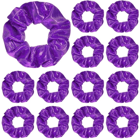 Lsupdaol 24 Pieces Shiny Metallic Scrunchie Solid Scrunchies Hair Ties Hair Elastics Accessories Elastic Band for Women Gym Dance Cheerleading Softball Volleyball Baseball Team(Purple)