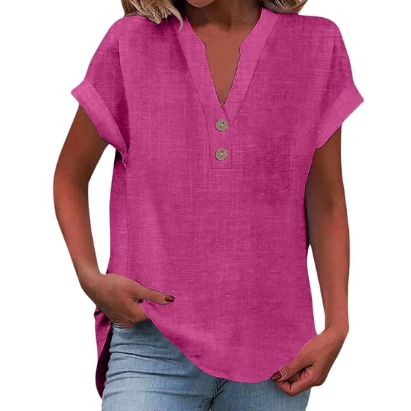 BODOAO Boho Minimalist Linen Shirts for Women V Neck Shirts Pullover Shirt Bohemian Tops 2026 Casual Trendy Blouse Short Sleeve Blouses Ethnic Style Retro Minimalist Tops Dressy Clothes Flowy Shirt
