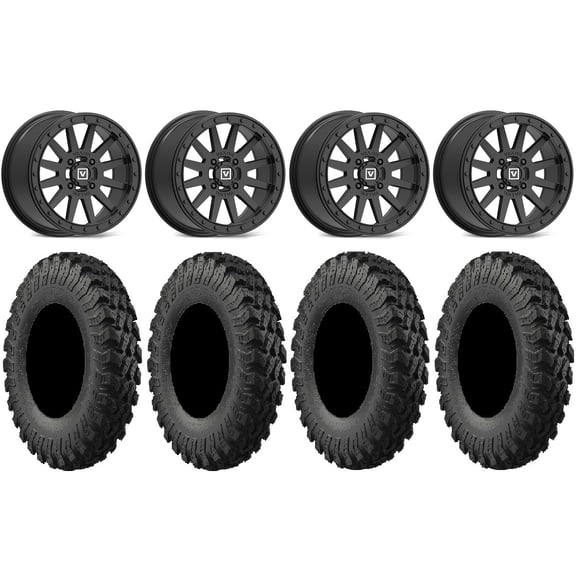 Valor V05 Beadlock 15" Wheels Black 30" MotoRally Tires Can-Am Maverick X3 / Honda Pioneer 1000 / Talon