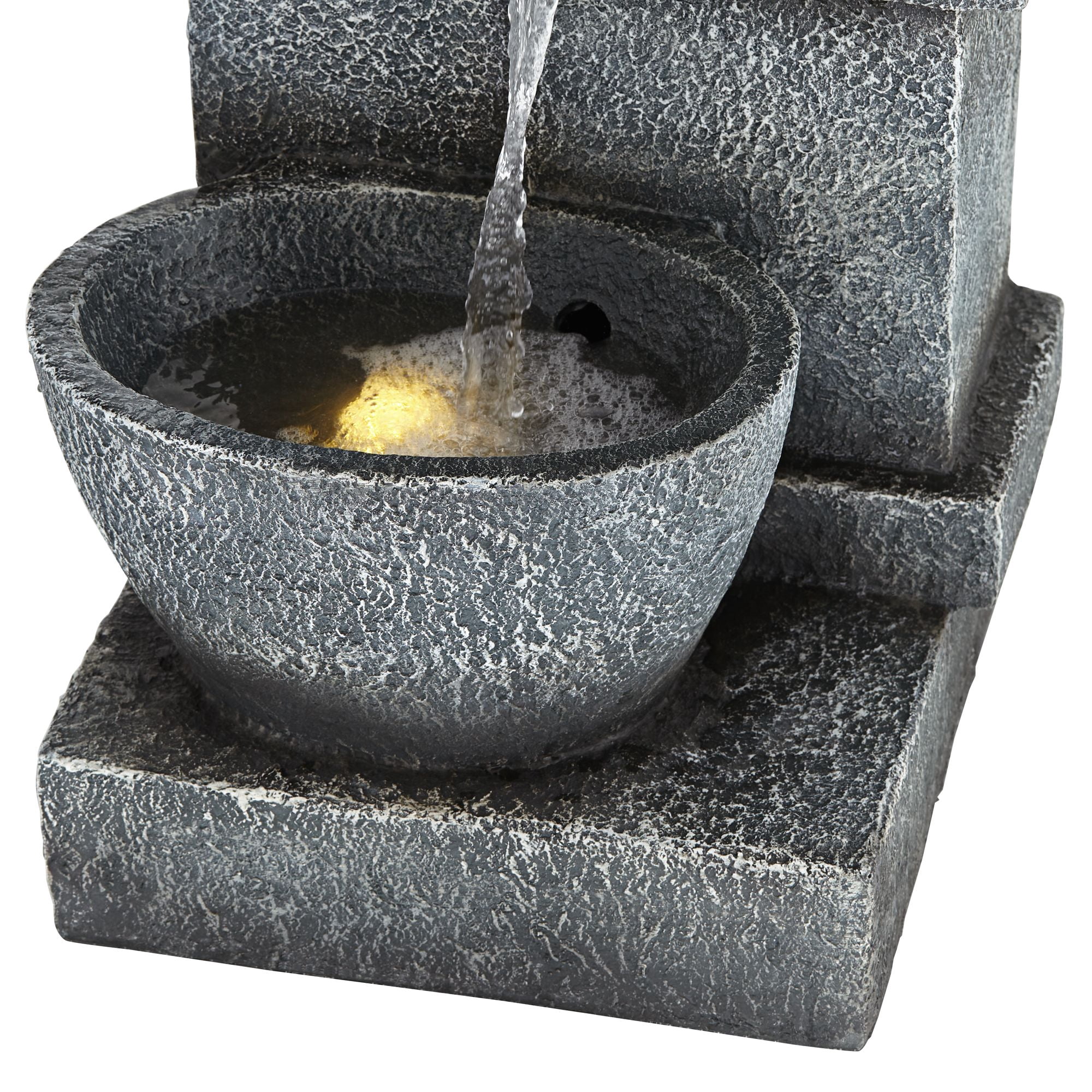 Three Bowls 32 1/4" High Large Modern Indoor Outdoor Decor Gray Faux Stone Floor Fountain w/ Light LED Cascading