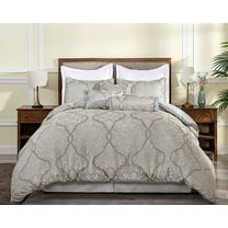 Chezmoi Collection Noelle 7-Piece Floral Medallion Jacquard Motif Comforter Set, Queen, Silver Gray Brown