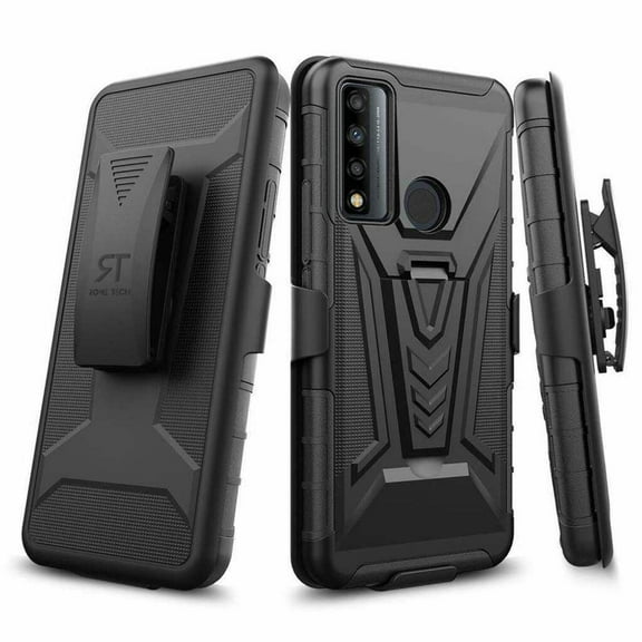 TCL 4X 5G Case, Kickstand & Belt Clip, Shockproof, Black