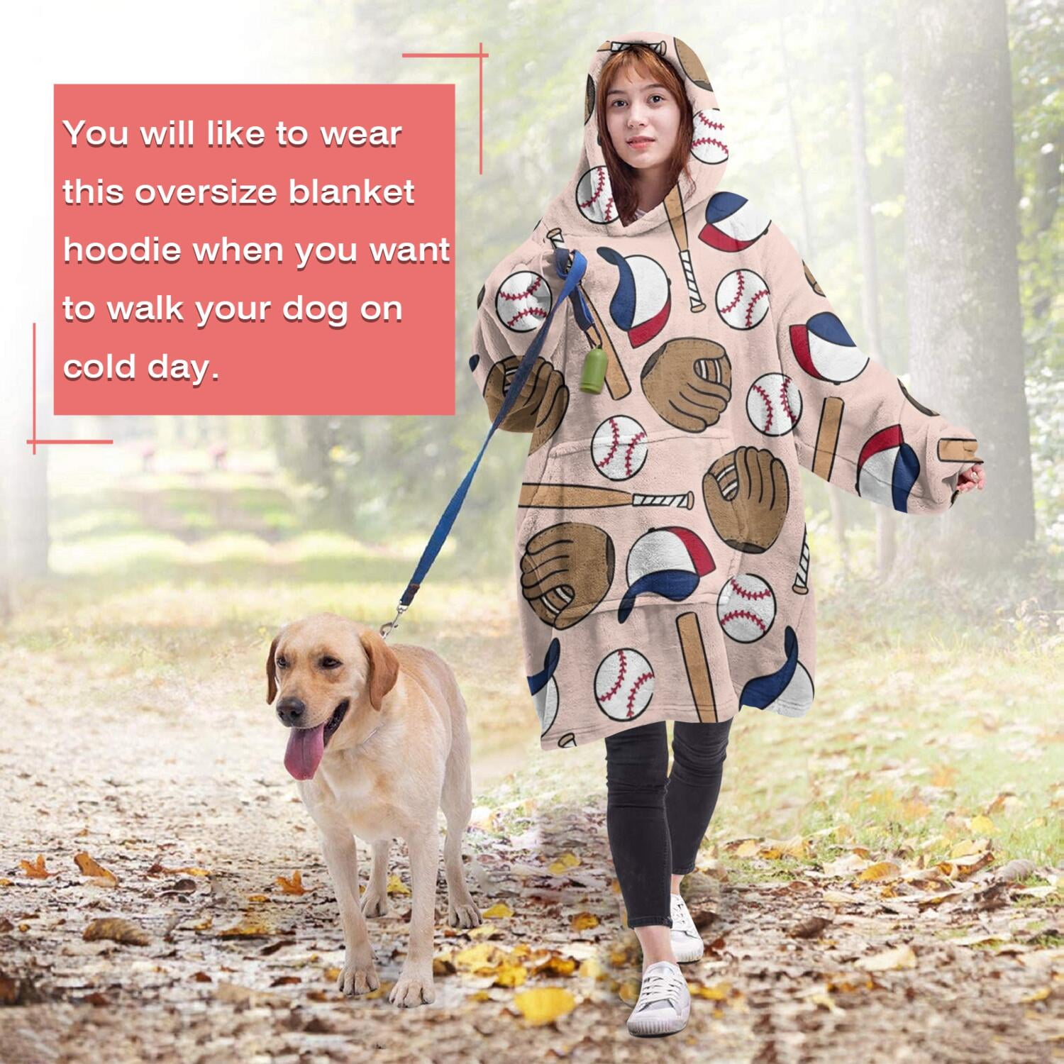 Pink Baseball Gear Pattern Wearable Oversized Blanket,Wearable Blanket Hoodie for Adults,Cozy Hooded Blankets with Super Pockets,Super Warm Fuzzy Pullover for Women & Men
