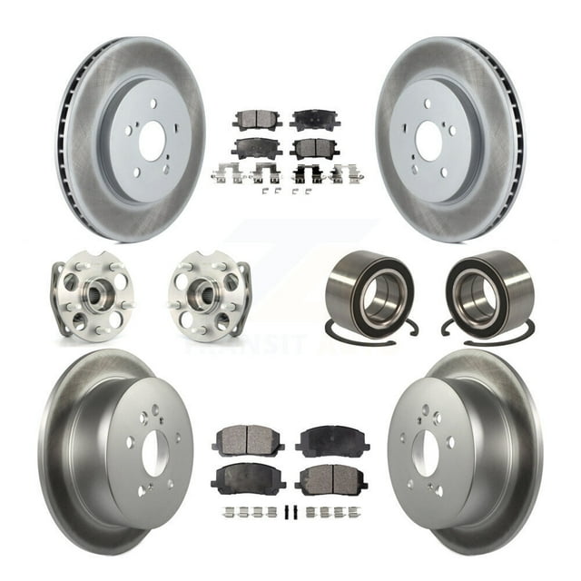 Transit Auto Front Rear Hub Bearing Assembly Coated Disc Brake Rotor and Ceramic Pads Kit (10Pc) for Car 2006-2007 Toyota Highlander Hybrid Limited with AWD Left Right Driver Passenger Side KBB-124856