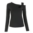 thumbnail image 6 of Bovemsi Women's Long Sleeve Tops Sleeved Shirt Ribbed Pullover Asymmetrical Neck Sexy Tight Casual Basic Long Sleeve Blouse, 6 of 6